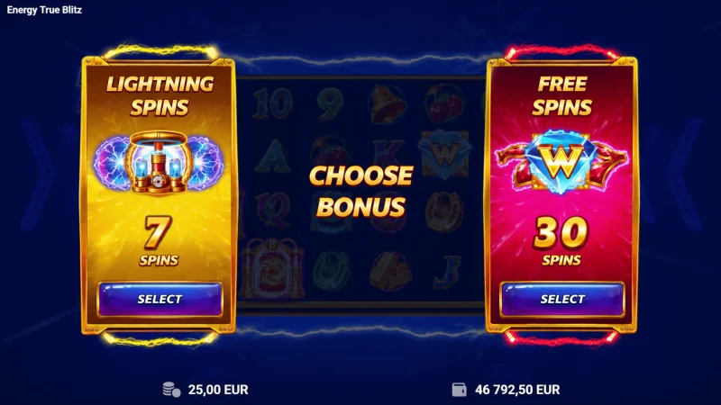 Energy True Blitz - alegerea variantei Lightning Spins